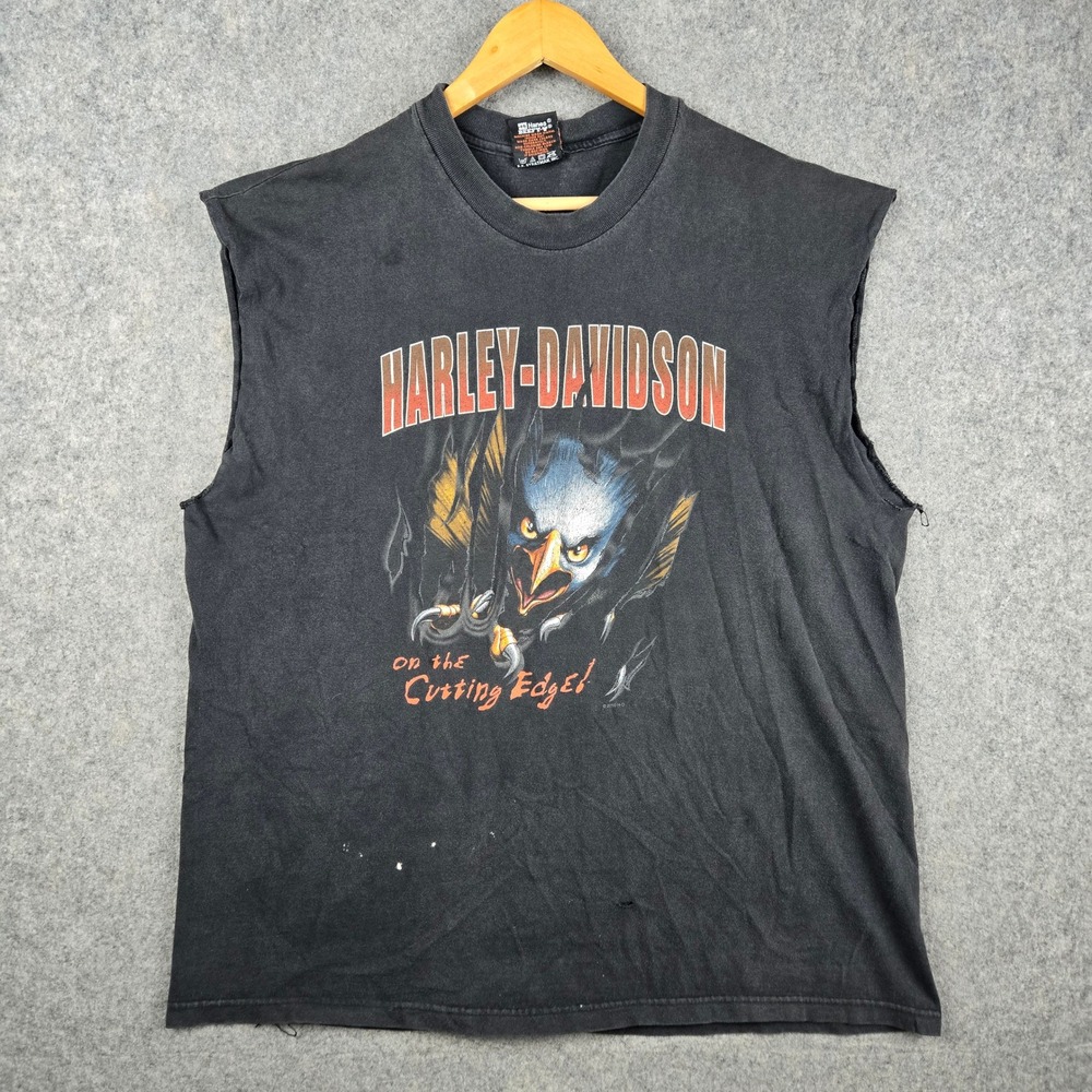 Vintage Harley Davidson Shirt Mens XL Faded Black Screaming Eagle Nature Y2K